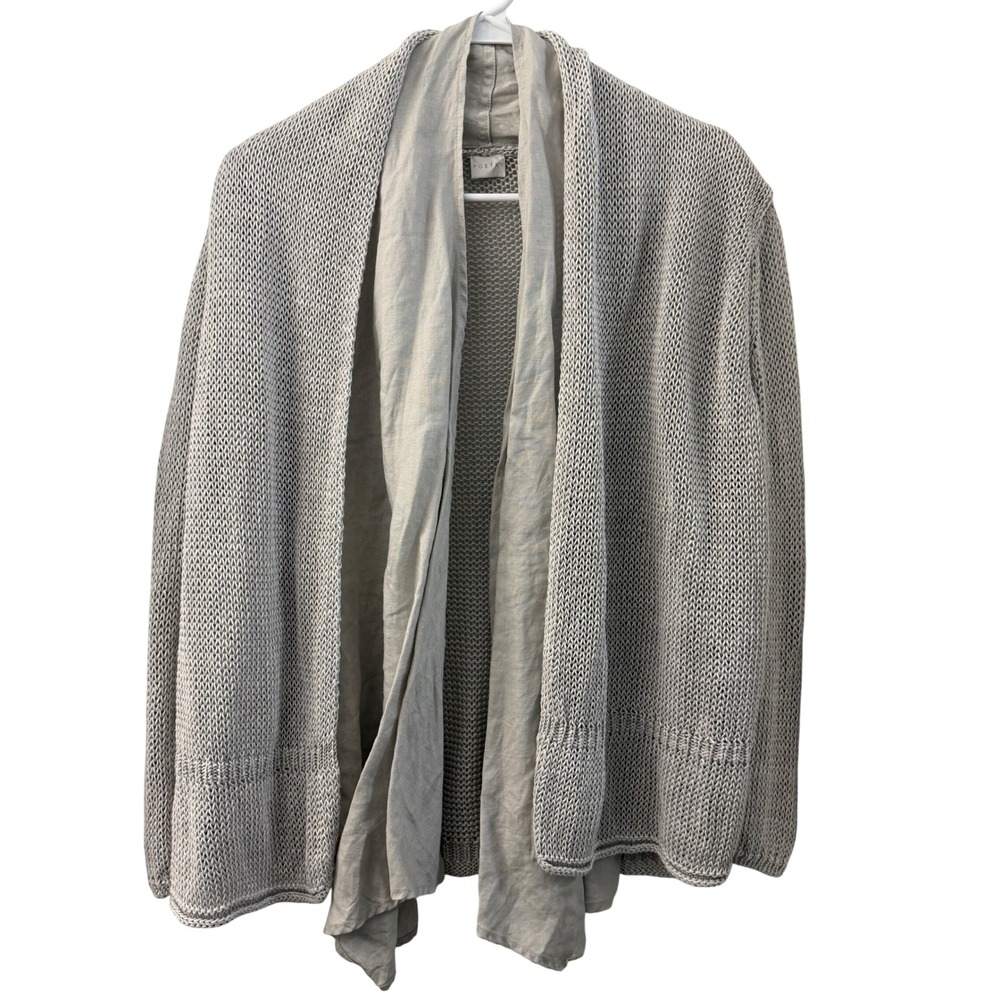 Poetry 100% Linen Gray Chunky Mesh Knit Draped Open Front Cardigan US 12/14 L